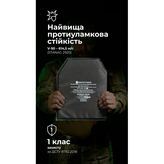 Балістичний пакет під бронеплиту (1 клас | M | 25×30 см | 470 г | НВМПЕ ✡ Ізраїль) ТМ Балістика