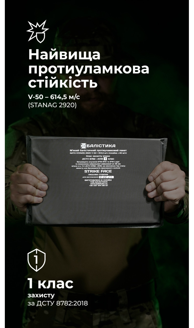 Баллистический пакет (1 класс | 20×30 см | 365 г | СВМПЭ ✡ Израиль) ТМ Баллистика