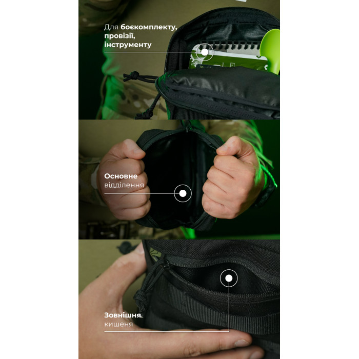 Утилітарний підсумок УП2 “Сховник” (16×19×6 см | Вертикальний | Чорний) ТМ Балістика