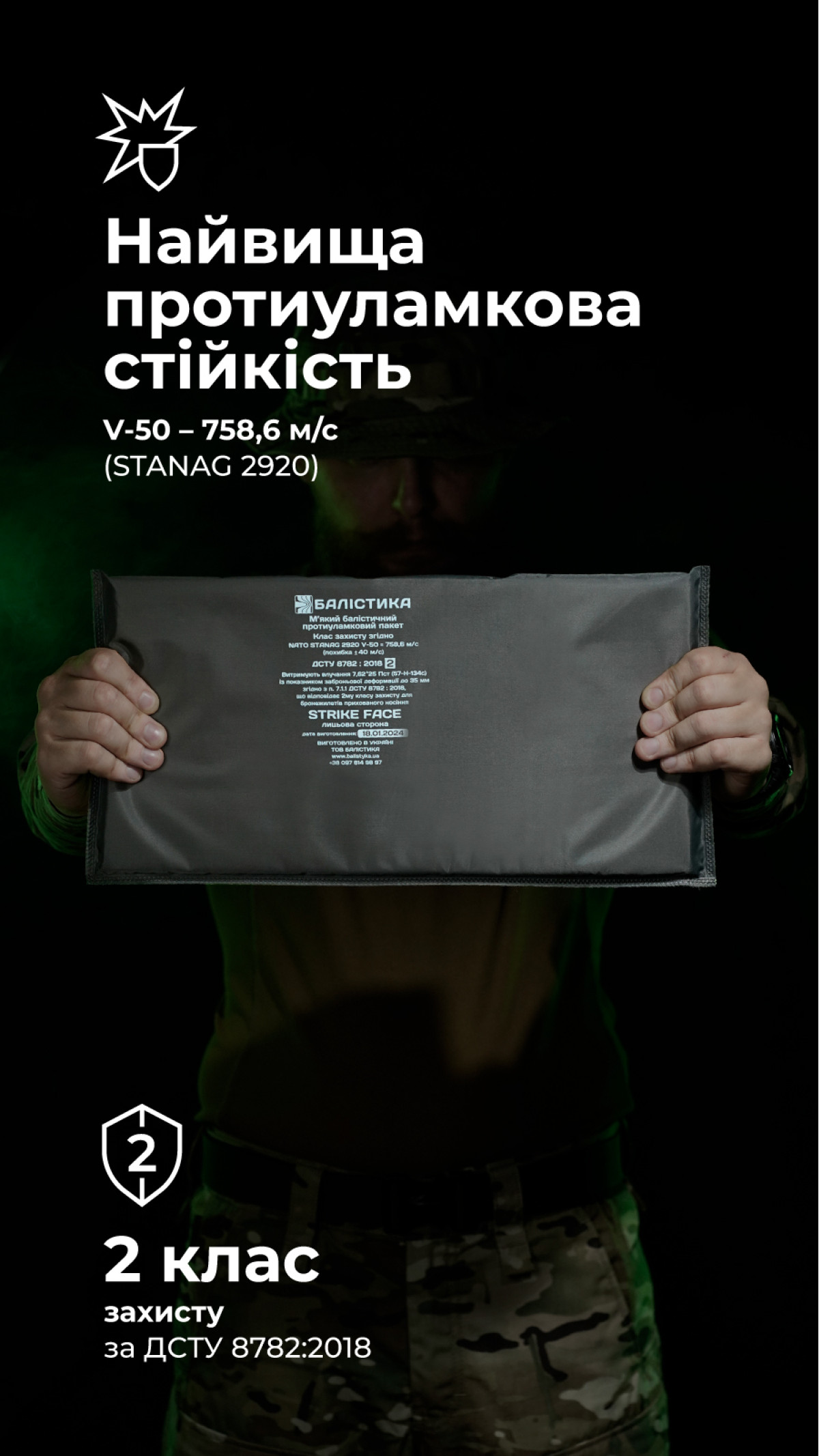 Балістичний пакет (2 клас | 20×40 см | 655 г | НВМПЕ ✡ Ізраїль) ТМ Балістика