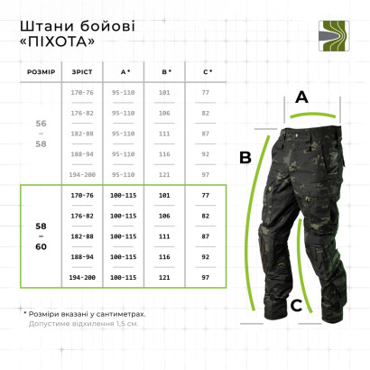 Бойові штани "Піхота" (Чорний Мультикам | 58-60 | 194-200) ТМ Балістика