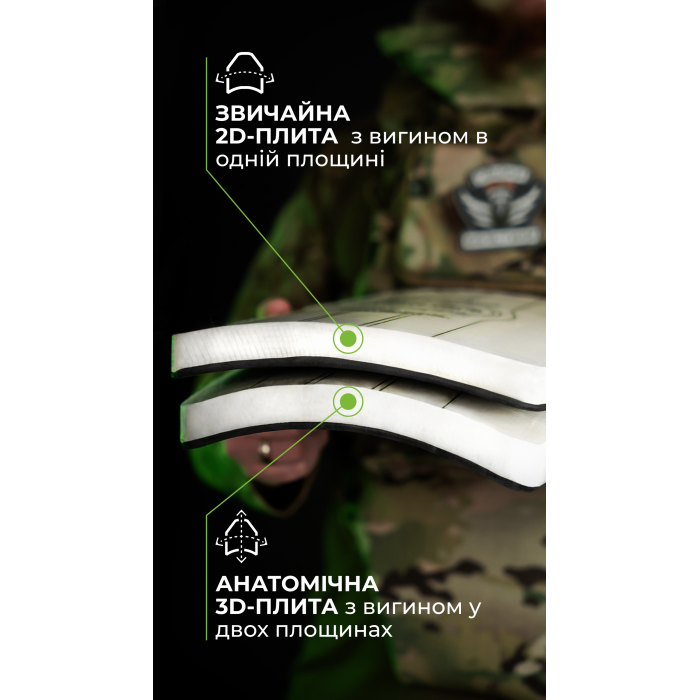 Анатомічна поліетиленова бронеплита з демпфером (3 клас | 1.6 кг | M | 25х30 см | НВМПЕ ✡ Ізраїль) ТМ Балістика