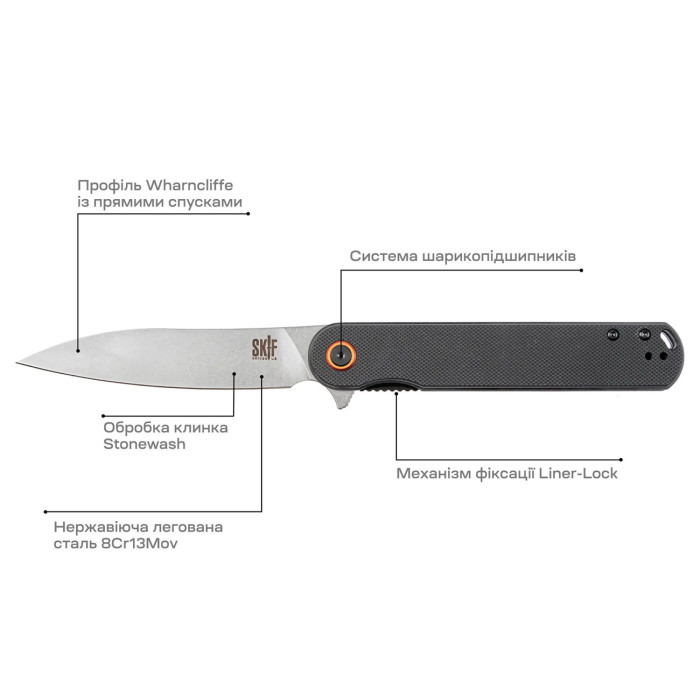 Нож складной “Townee” (Нержавеющая сталь | Обработка Stonewash | Черный) ТМ Skif