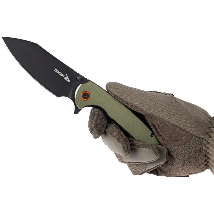 Нож складной “Jock” (Нержавеющая сталь | Черное покрытие лезвия | Олива) ТМ Skif