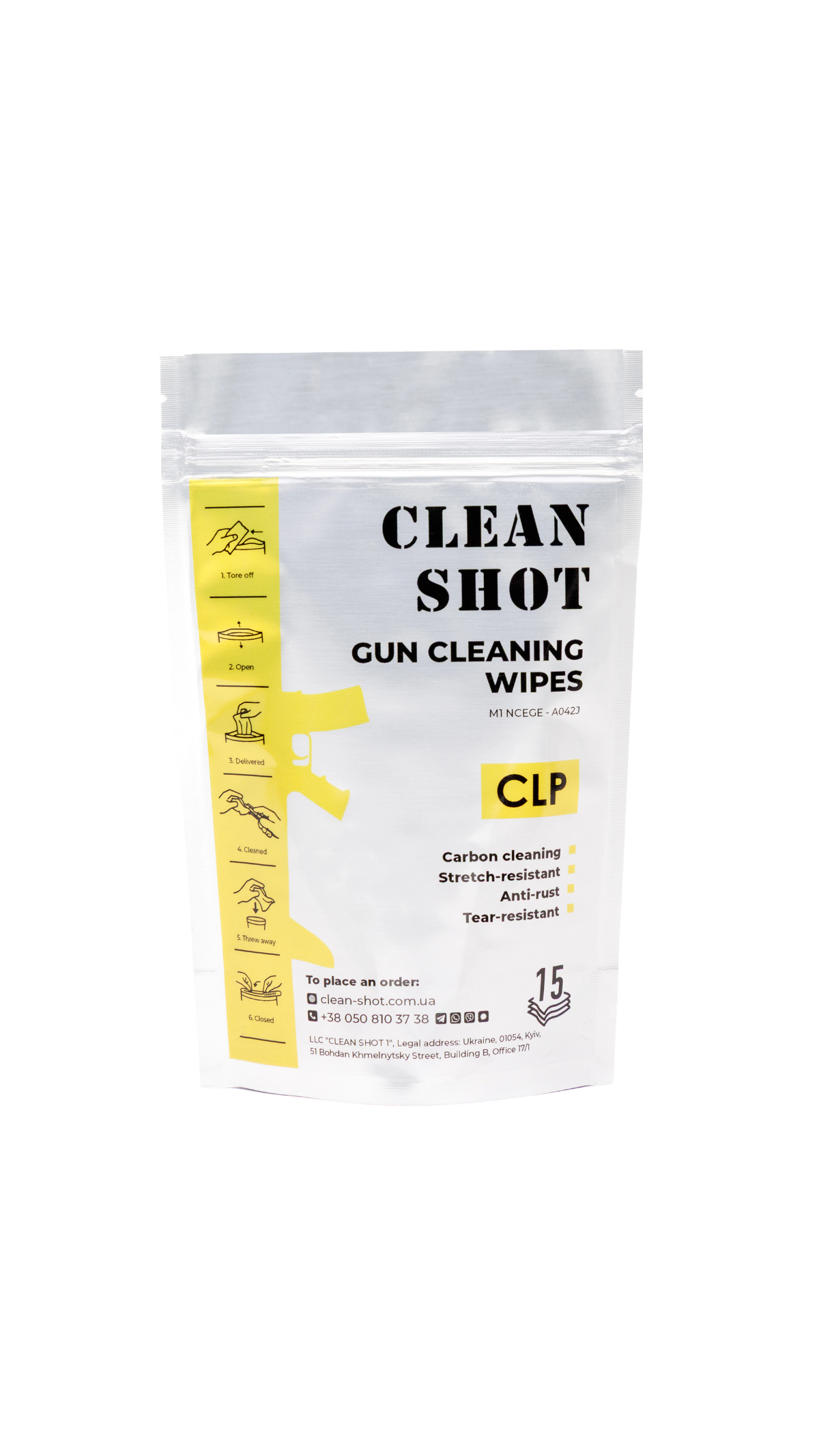 Салфетки для чистки оружия "CLP" (15×20 см | 15 шт) ТМ Clean Shot