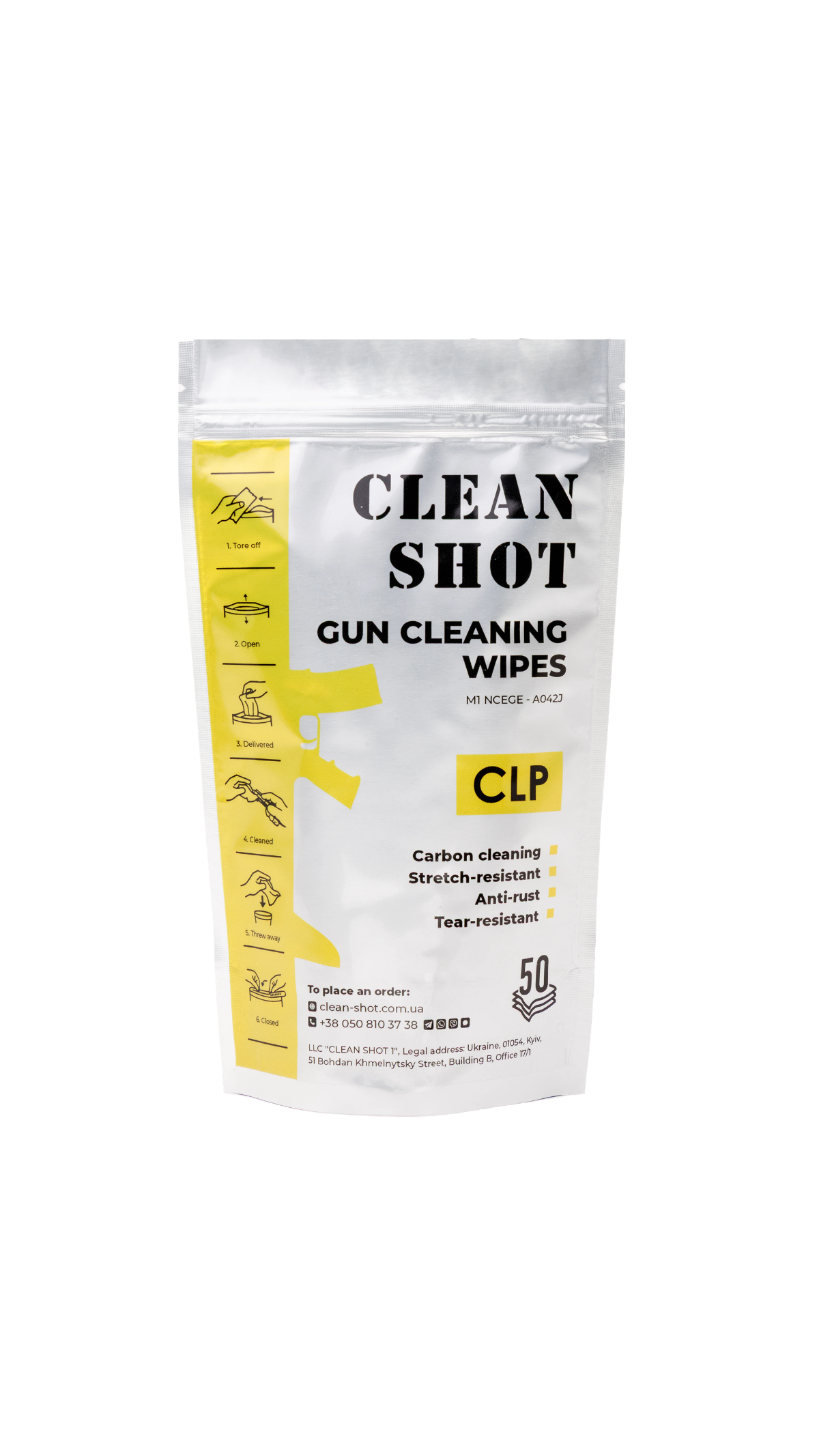 Салфетки для чистки оружия "CLP" (15×20 см | 50 шт) ТМ Clean Shot